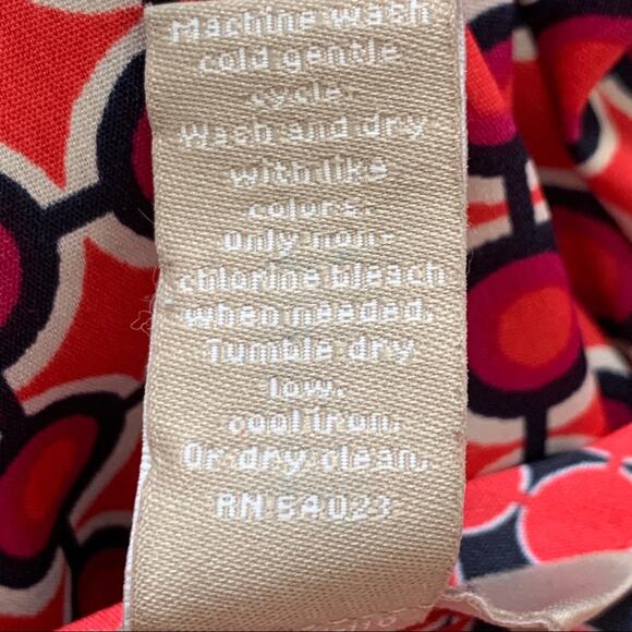 Banana Republic Blouse Top Red Pink Navy Circle Print Half Button Front Size XS - Picture 8 of 10